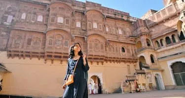 A female tourist explores Mehrangarh Fort in Jodhpur.