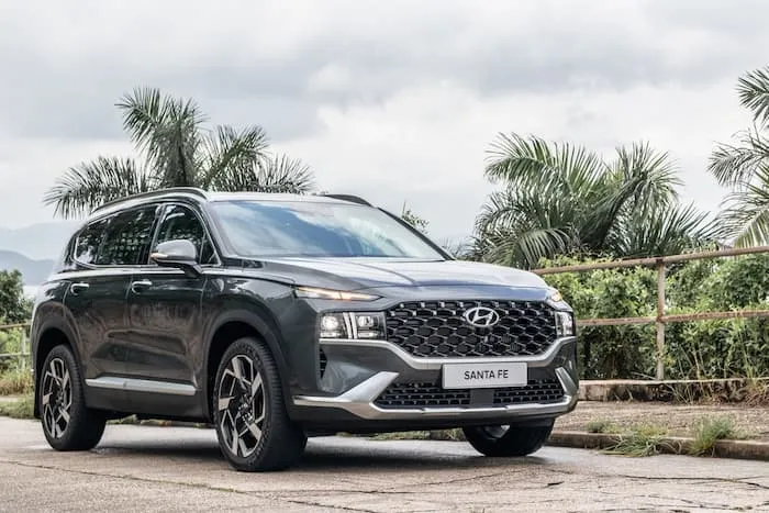 black Hyundai Santa Fe parked on road outside