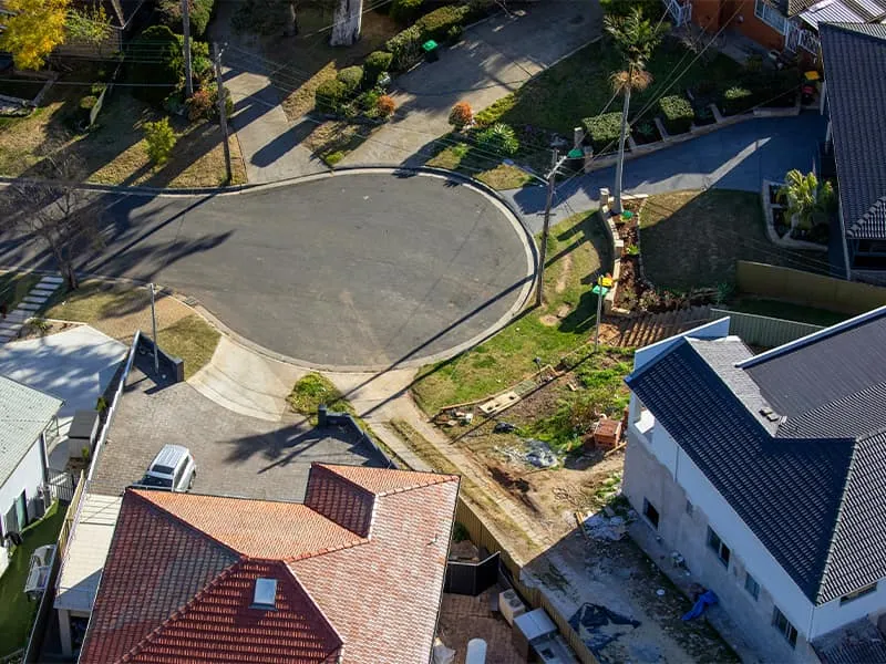 Birdseye view of neighbourhood cul-de-sac