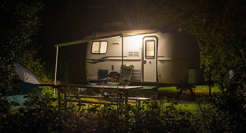 Caravan lighting at night