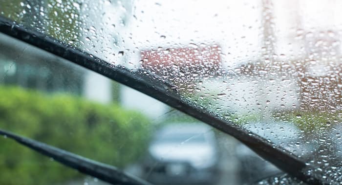 Interior view of a windscreen with rain drops