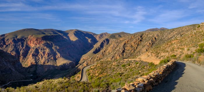 The Swartberg Pass descends into deep valleys in the Western Cape.