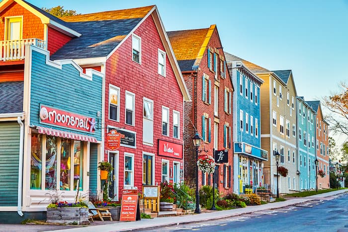 Colourful buildings on the streets of Charlottetown on Prince Edward Island.
