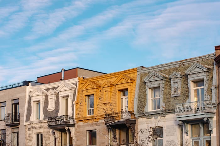 Colourful heritage houses in Old Montreal, Quebec.